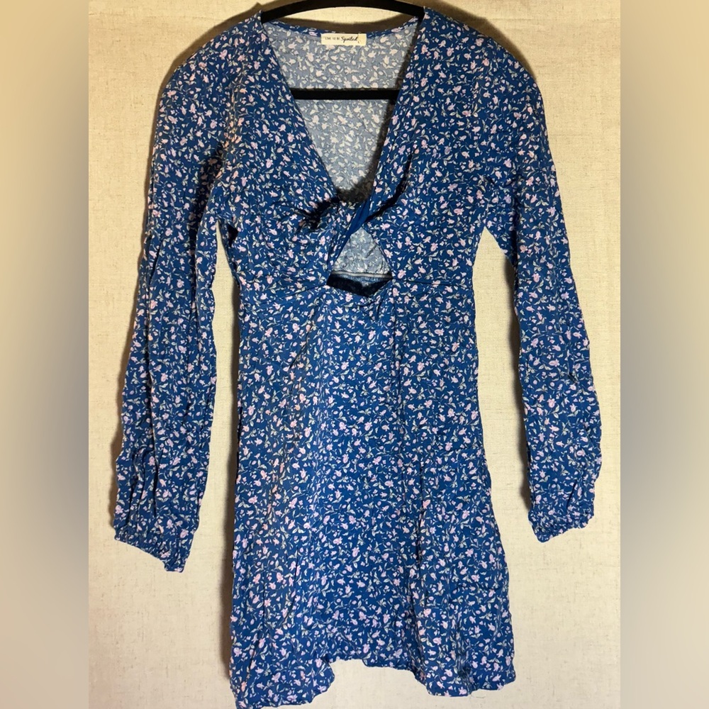 Blue Floral Front-cross Dress